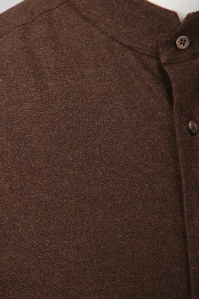 Brown Collarless Flannel Shirt