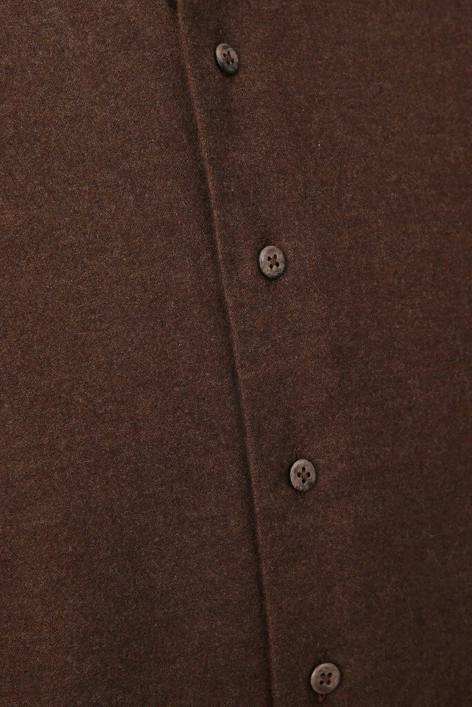 Brown Collarless Flannel Shirt