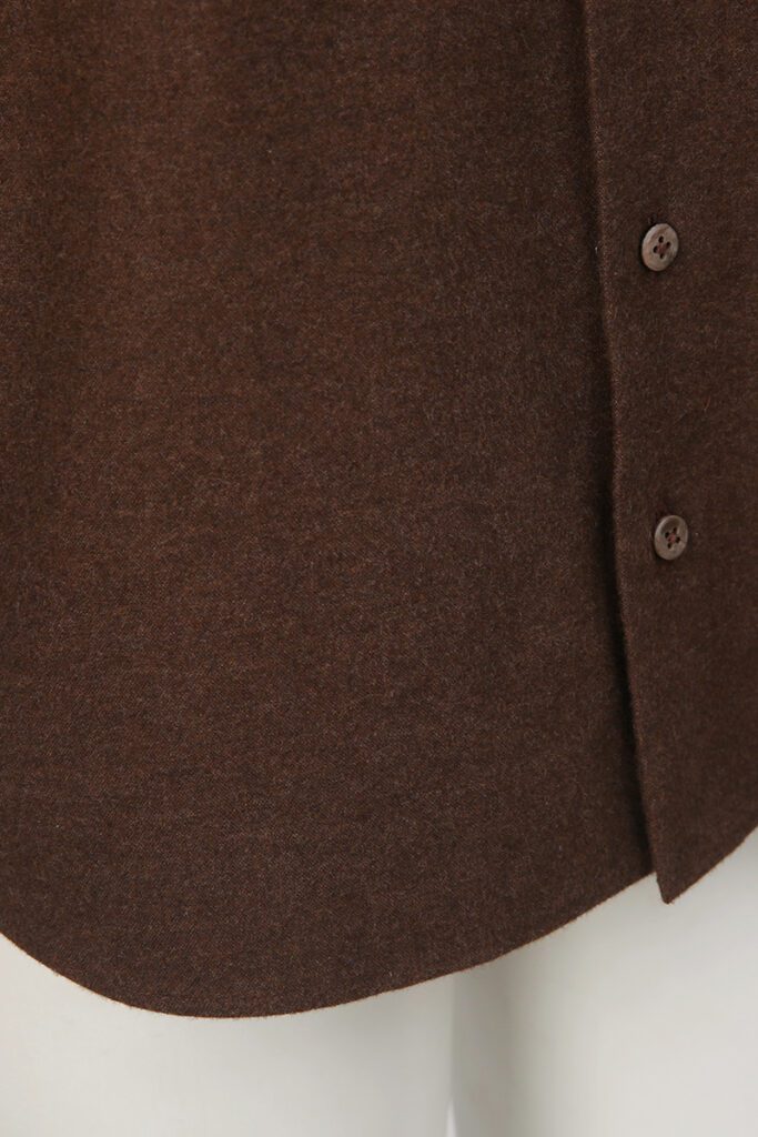 Brown Collarless Flannel Shirt