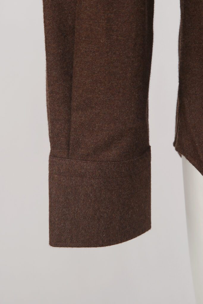 Brown Collarless Flannel Shirt