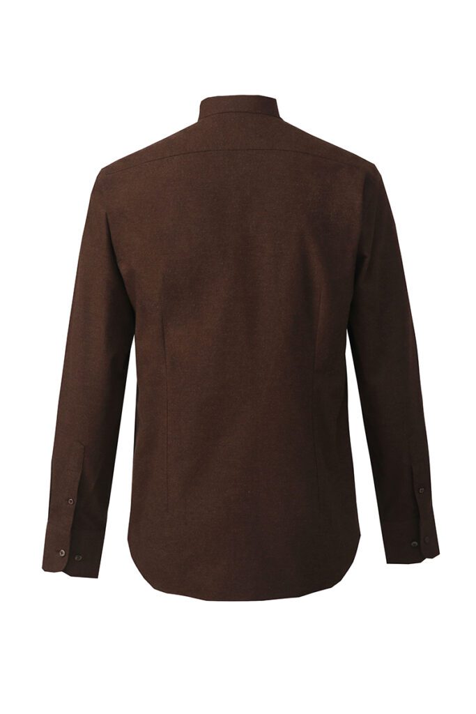 Brown Collarless Flannel Shirt