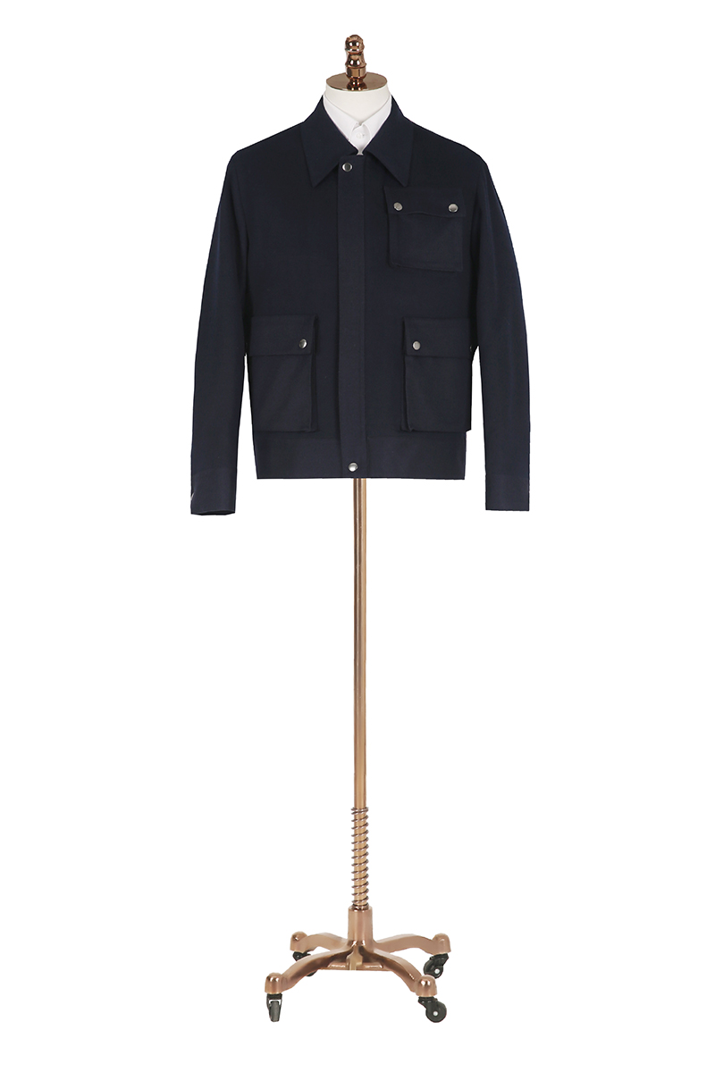 Navy Woollen Popper Bomber
