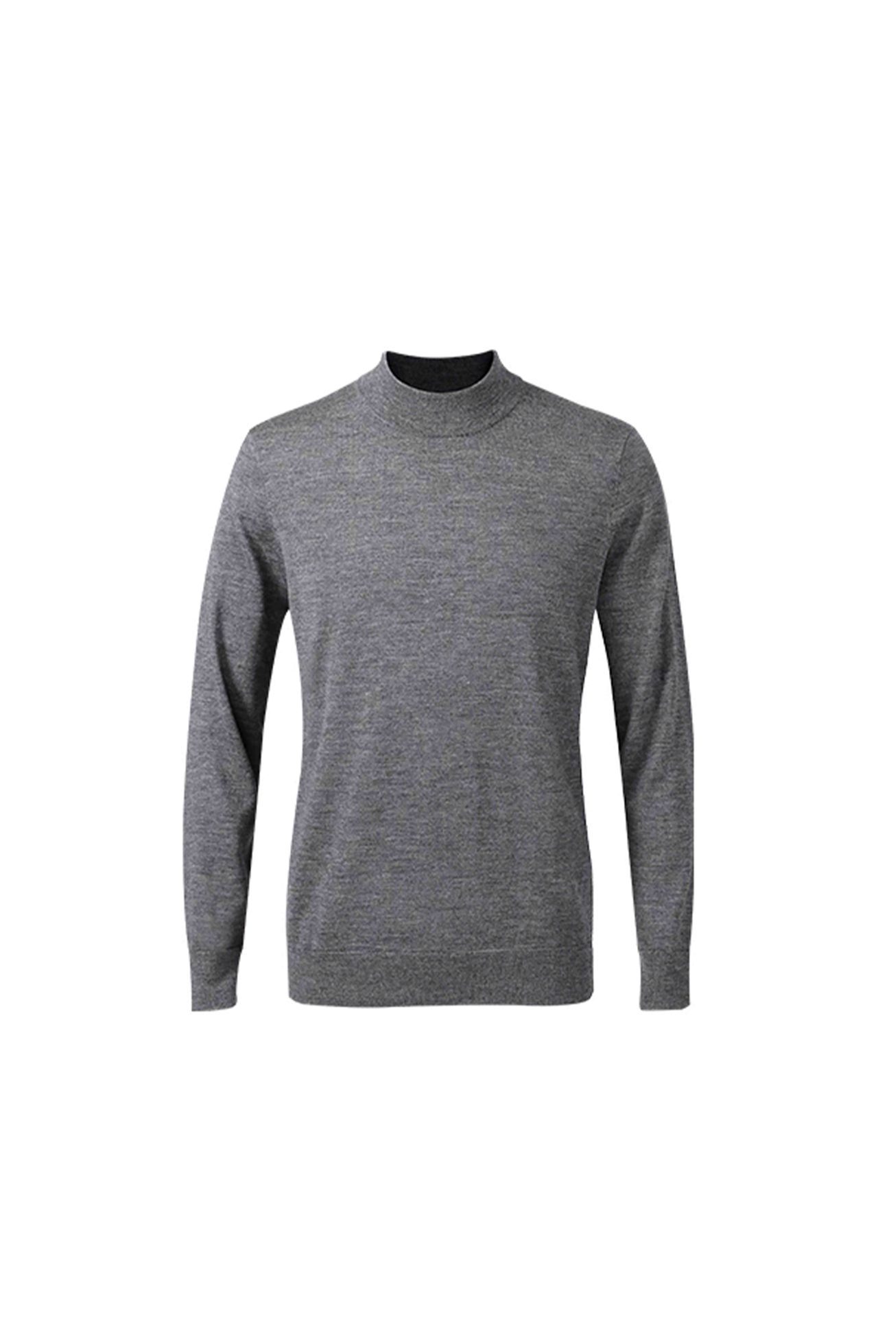 Grey Cashmere Mock Neck Sweater