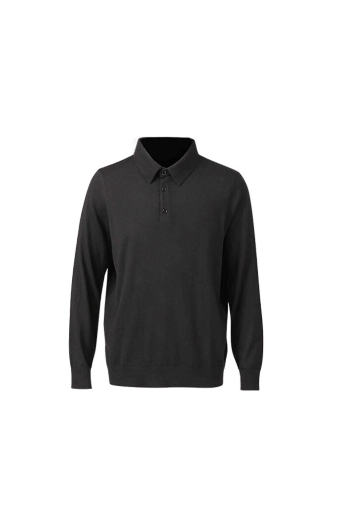 Black Cashmere Long-Sleeve Polo