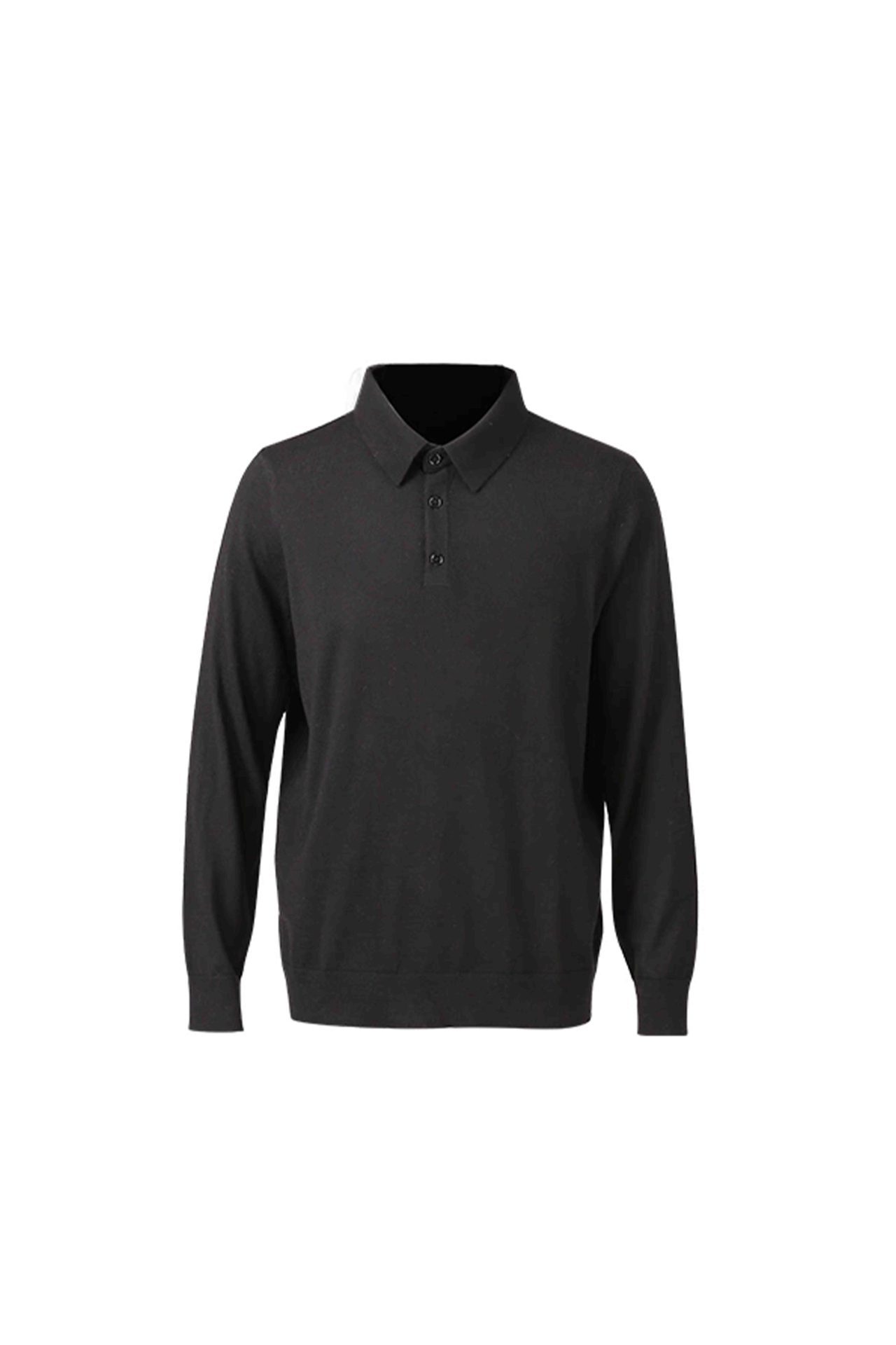 Black Cashmere Long-Sleeve Polo
