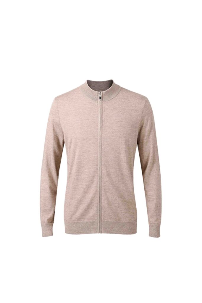 Beige Cashmere Zip Cardigan