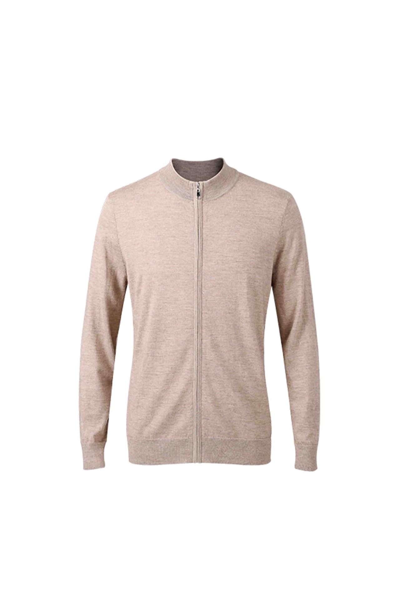 Beige Cashmere Zip Cardigan
