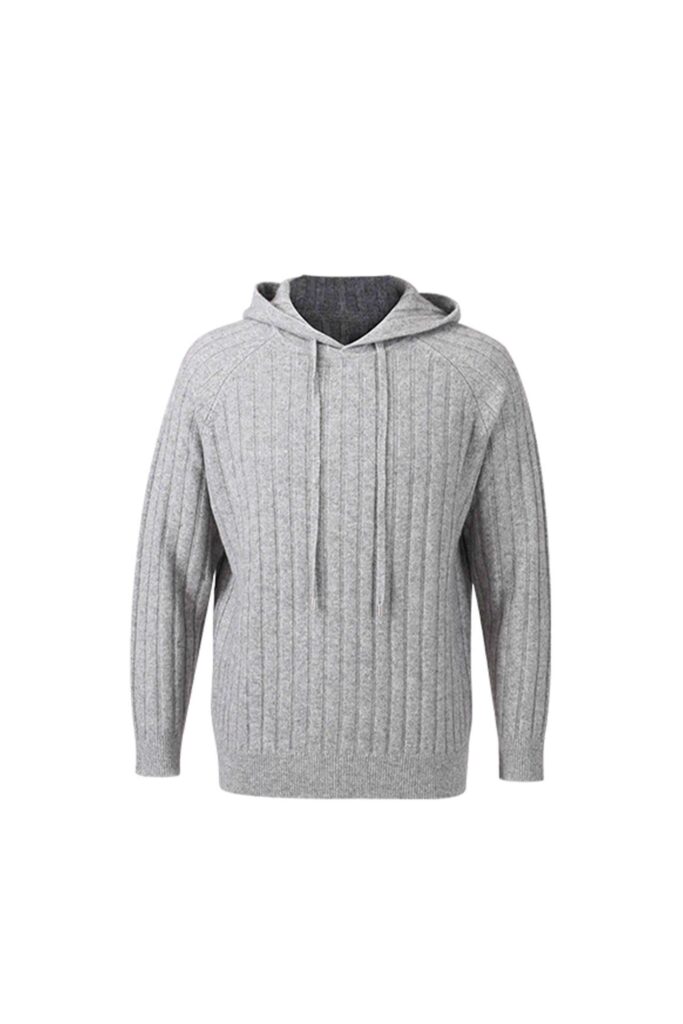 Grey Wool Ribbed Hoodie