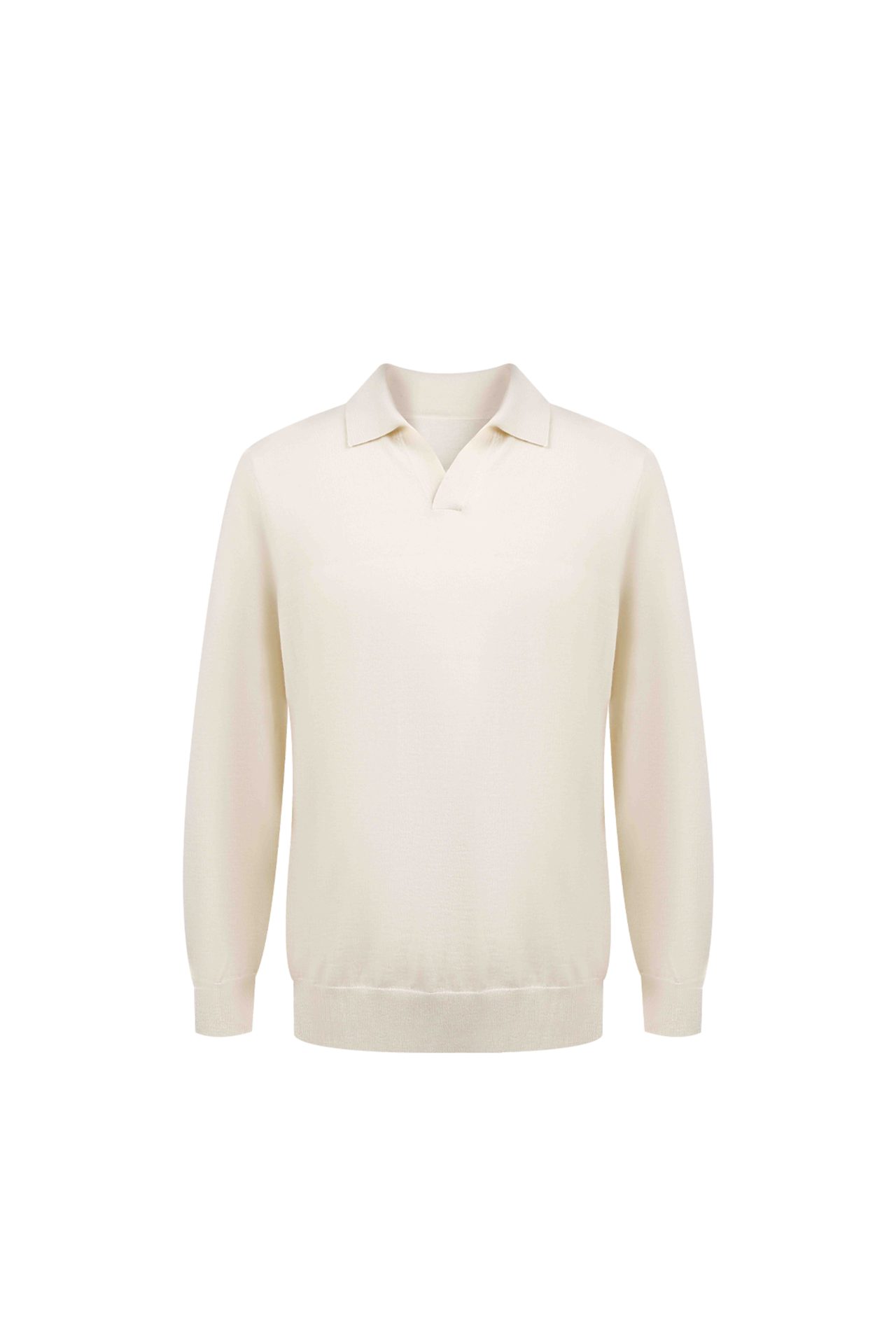 Cream Wool Long-Sleeve Polo Sweater