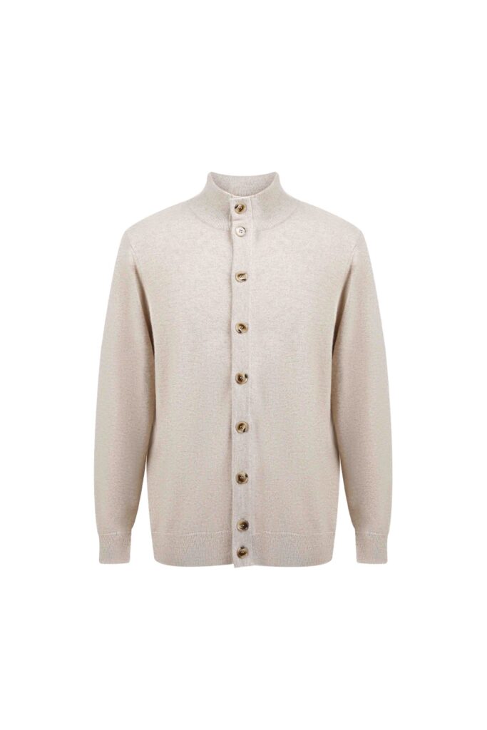 Beige Wool Button-Up Cardigan