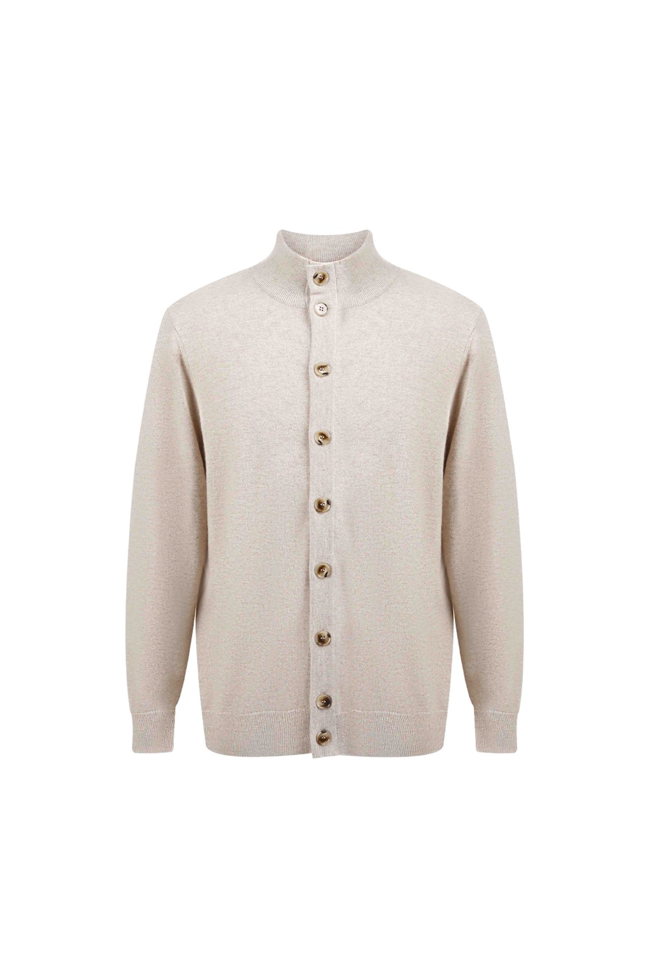 Beige Wool Button-Up Cardigan