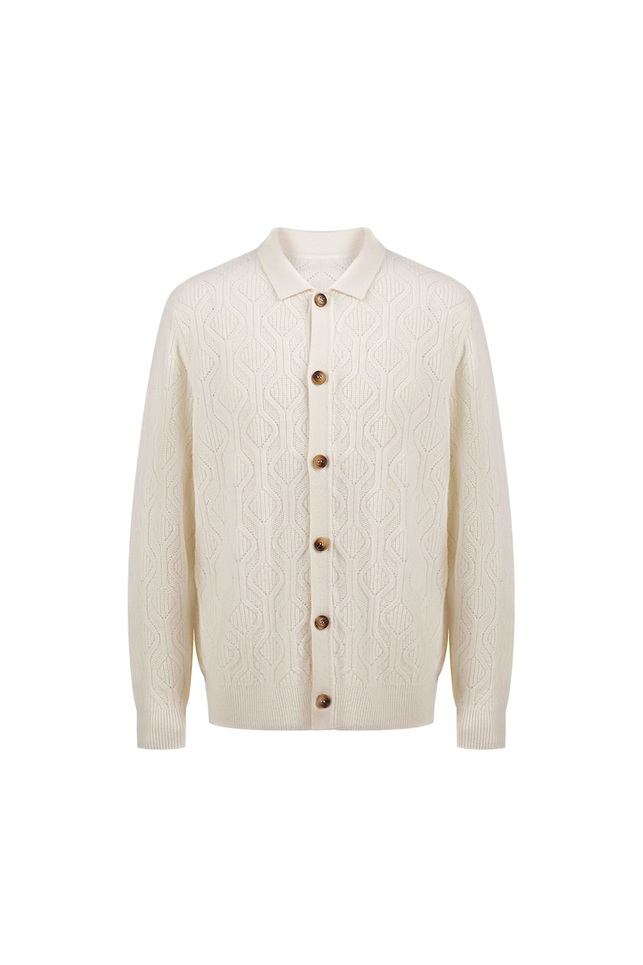 Cream Wool Patterned Knit Cardigan