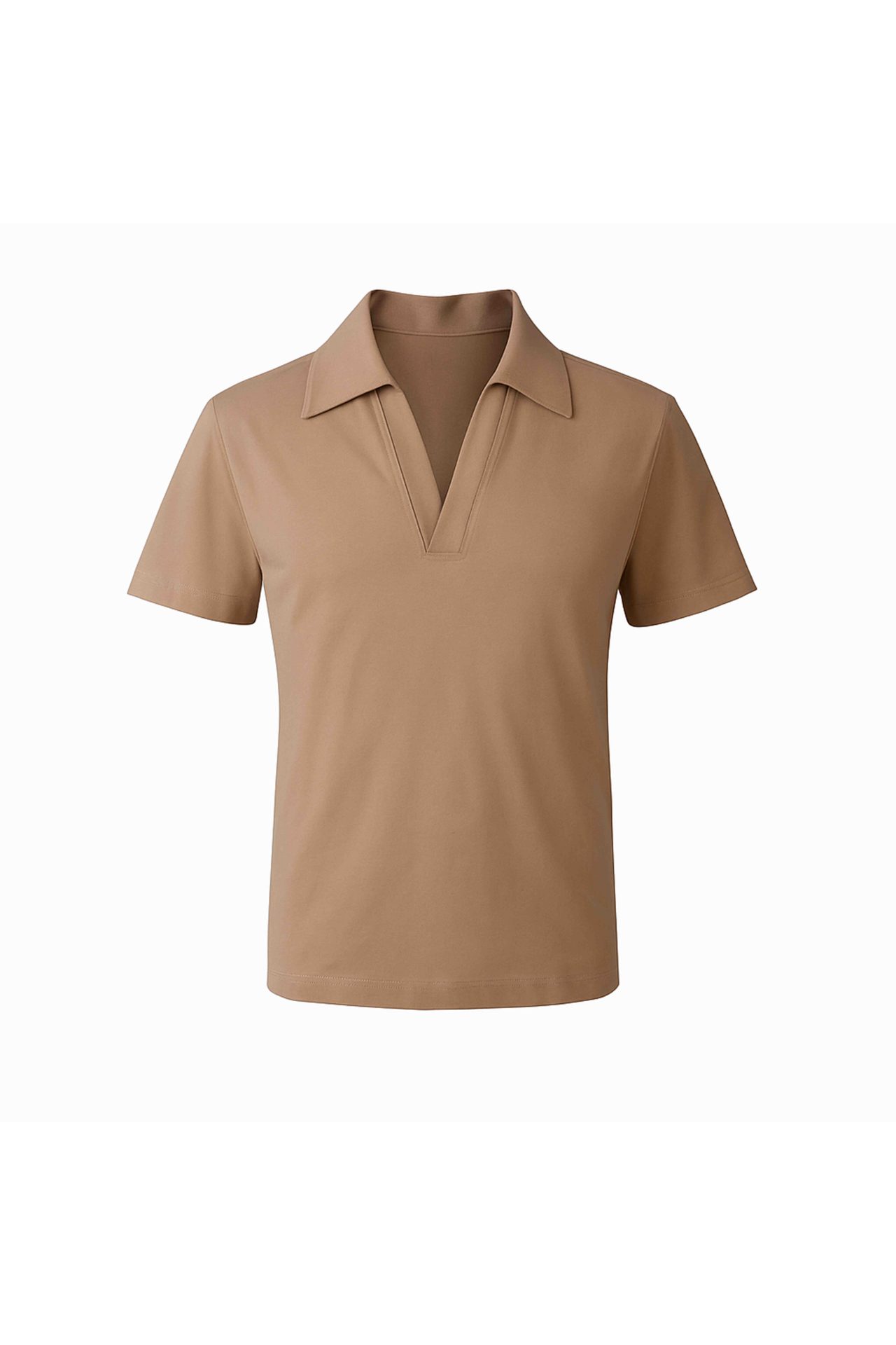 Beige Cotton V-Neck Polo