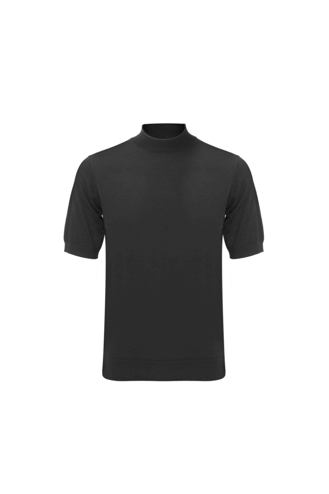 Black Short-Sleeve Cashmere Mock Neck
