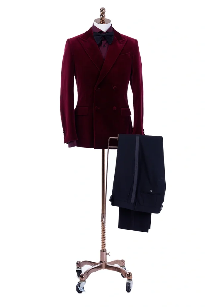 Burgundy Velvet Double-Breasted Tuxedo