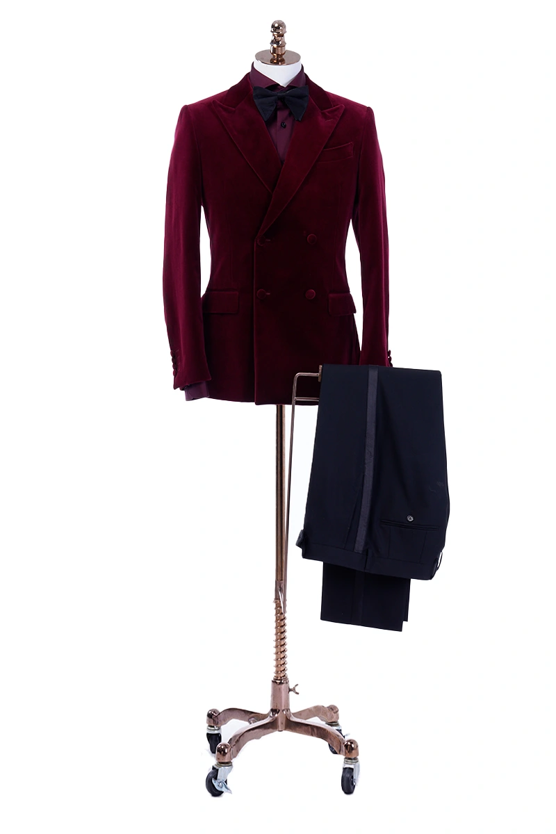 Burgundy Velvet Double-Breasted Tuxedo