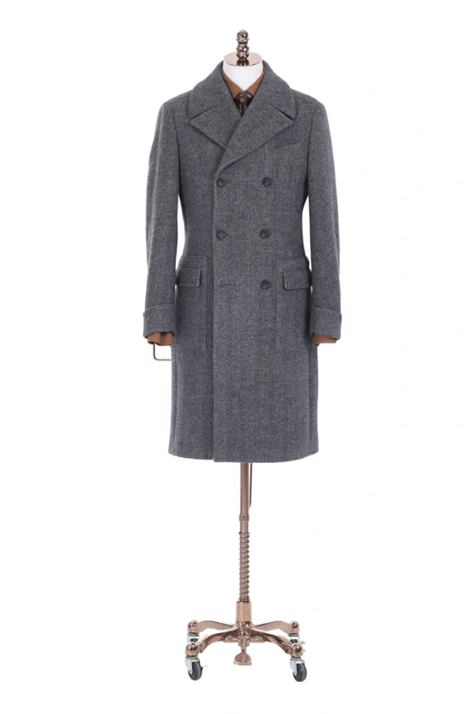 Wool Wide Herringbone Overcoat