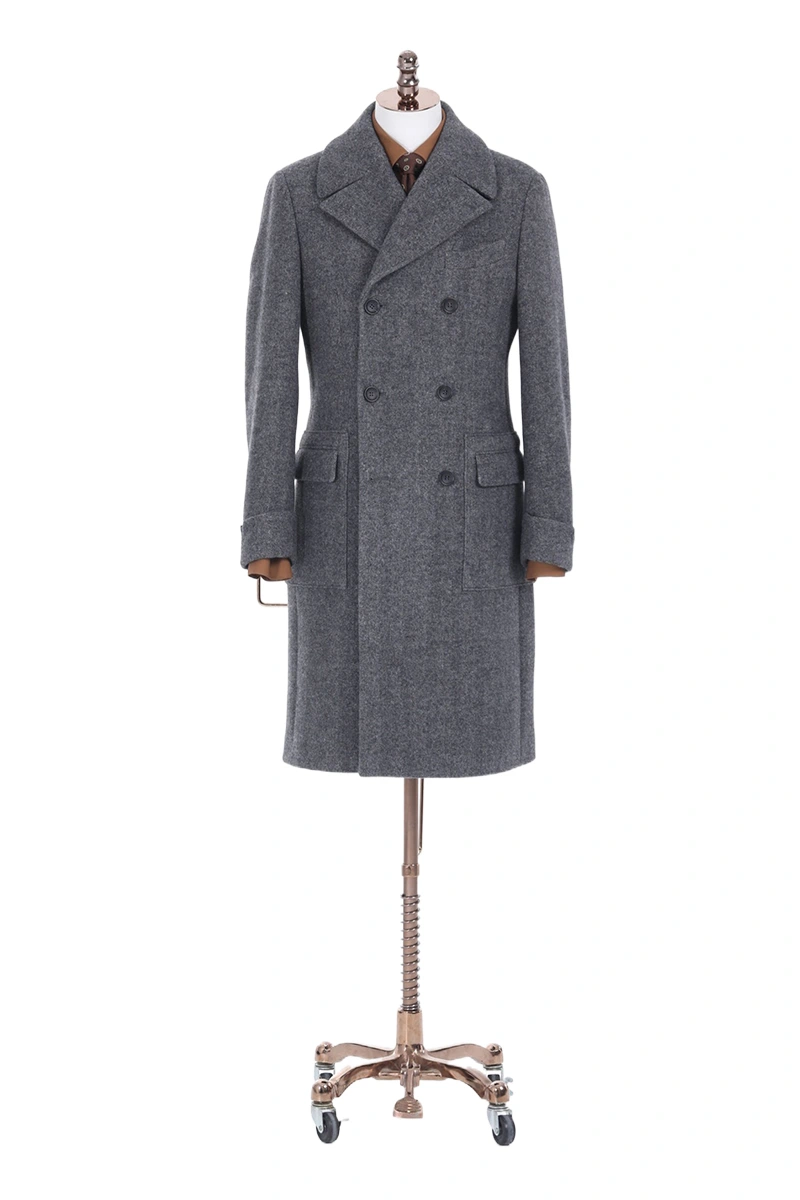 Wool Wide Herringbone Overcoat