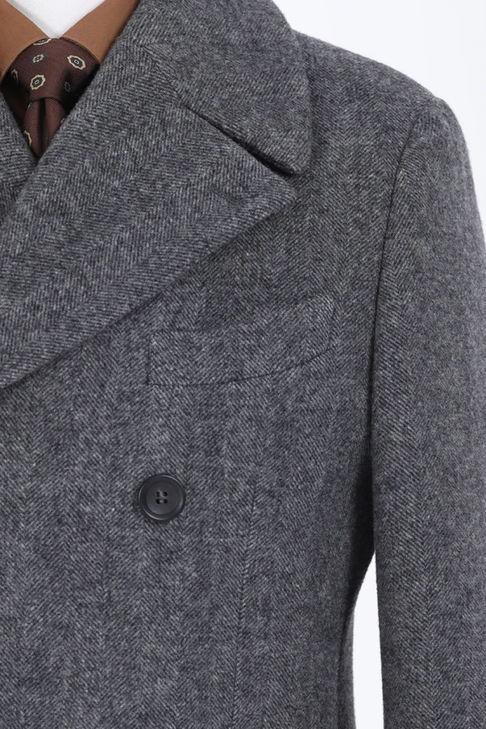 Wool Wide Herringbone Overcoat