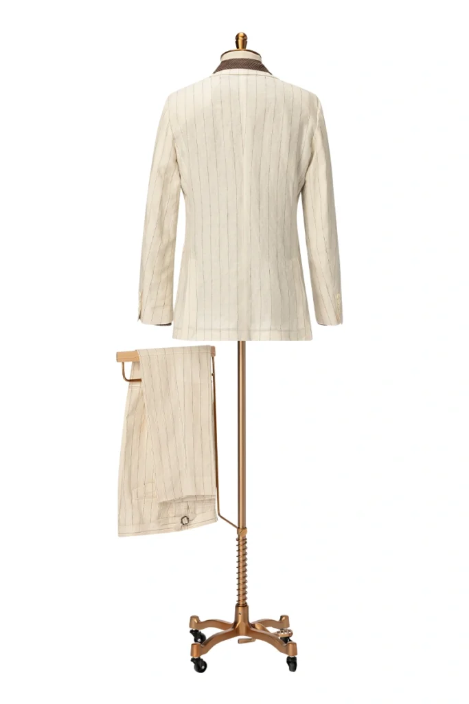 Cream Pinstripe Single-Breasted Suit