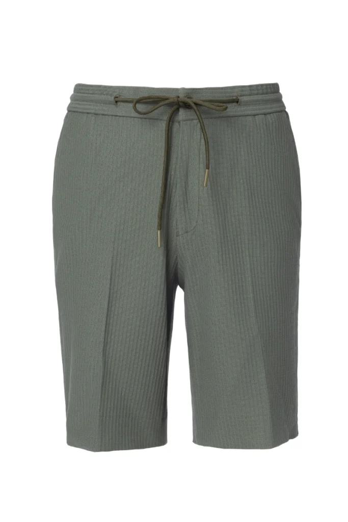 Green Stretch Seersucker Casual Shorts