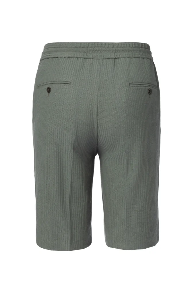 Green Stretch Seersucker Casual Shorts