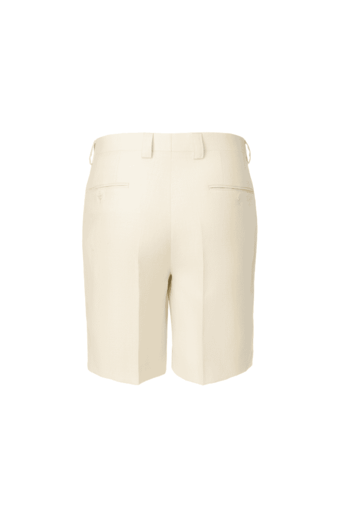 Cream Wool-Linen Herringbone Pleated Shorts
