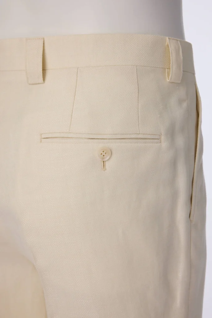 Cream Wool-Linen Herringbone Pleated Shorts