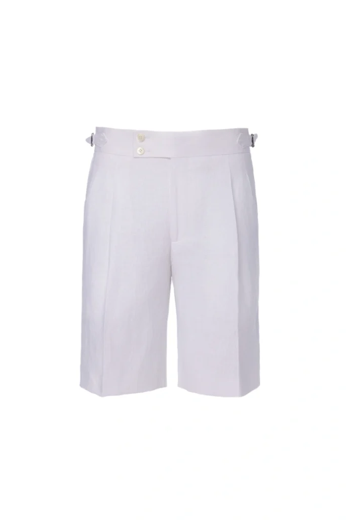 White Linen Pleated Shorts