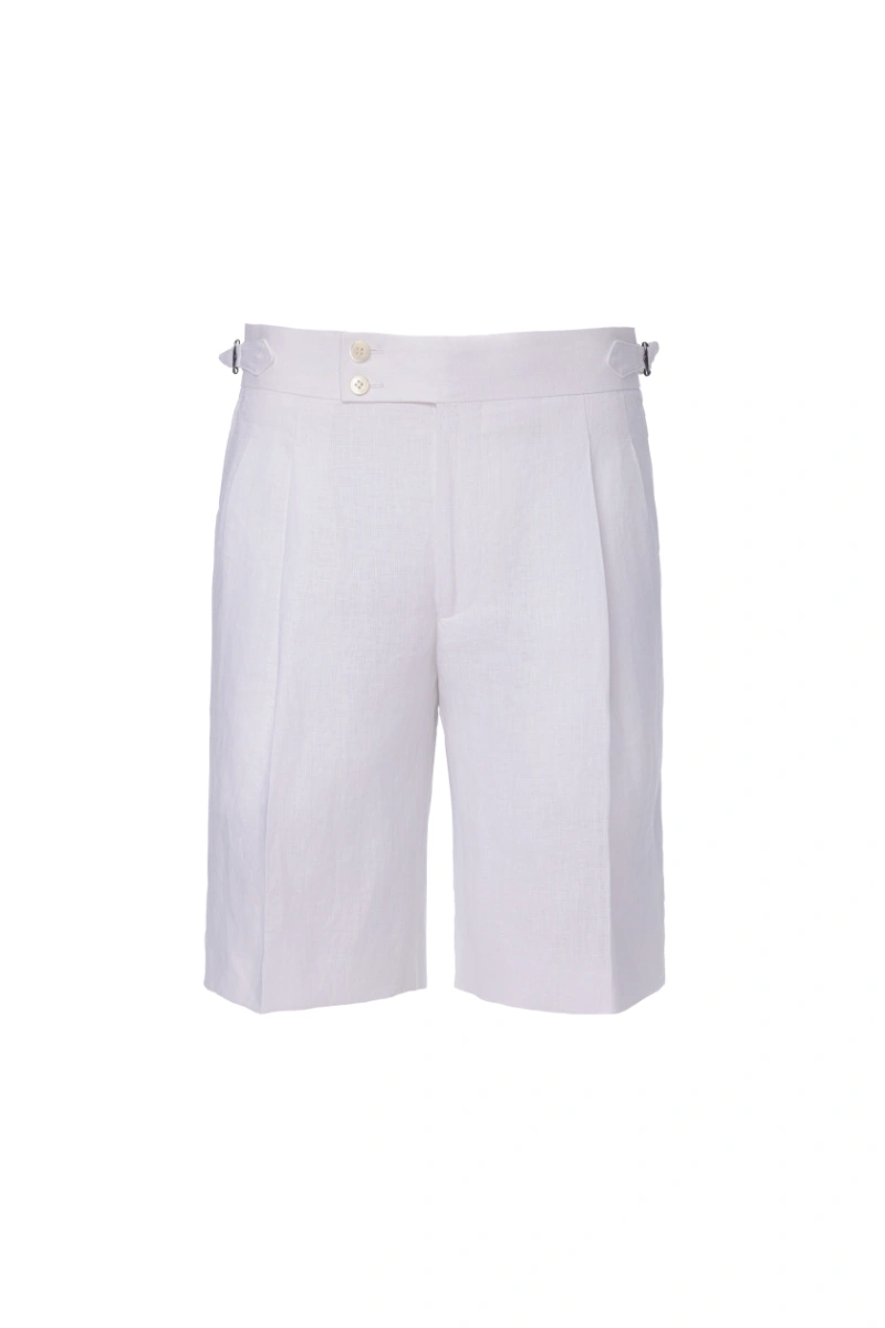 White Linen Pleated Shorts