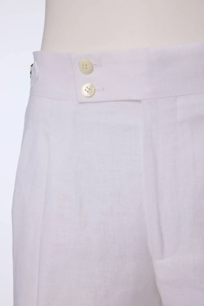 White Linen Pleated Shorts