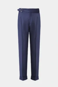 Navy Wool Flannel Pleated Trousers