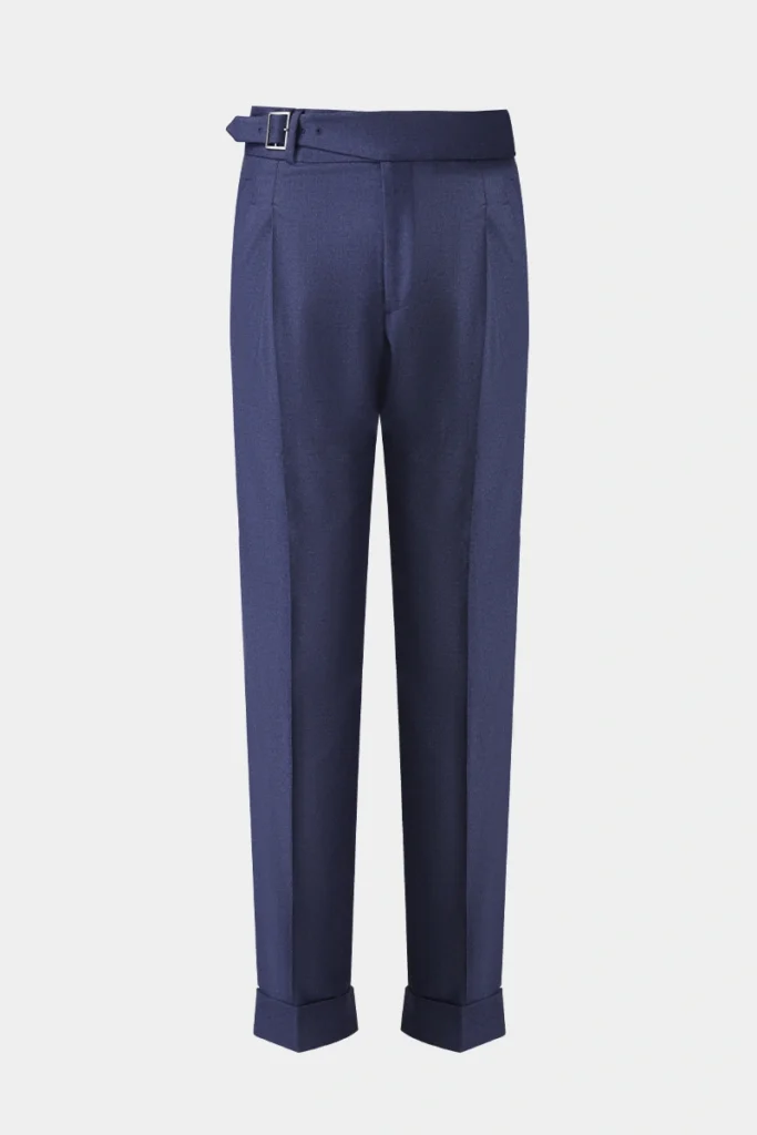 Navy Wool Flannel Pleated Trousers