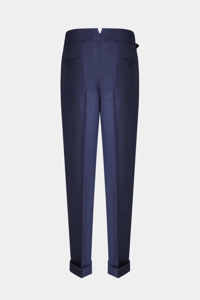 Navy Wool Flannel Pleated Trousers