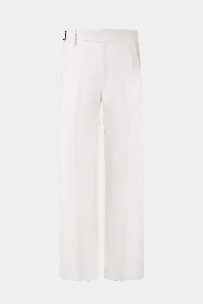 White Corduroy Blend Pleated Trousers
