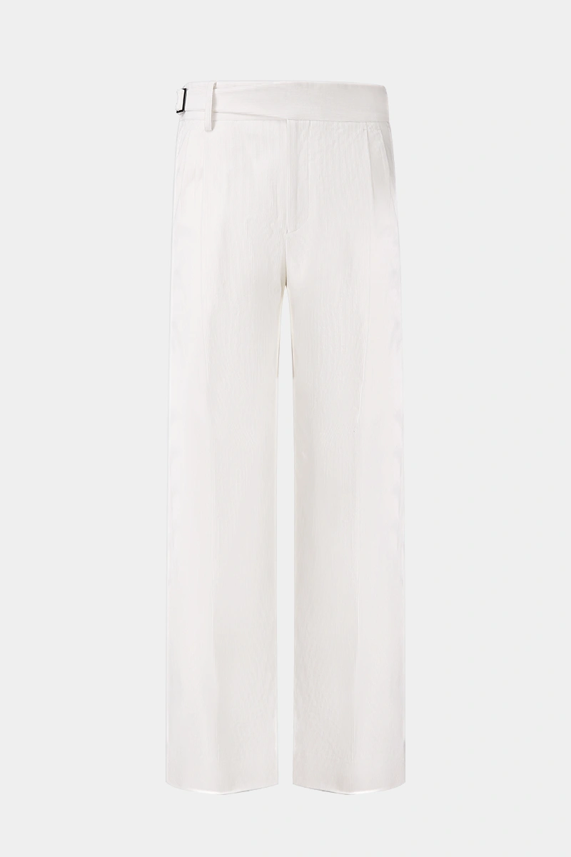 White Corduroy Blend Pleated Trousers