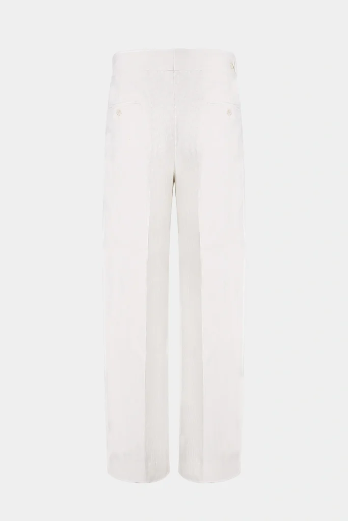 White Corduroy Blend Pleated Trousers