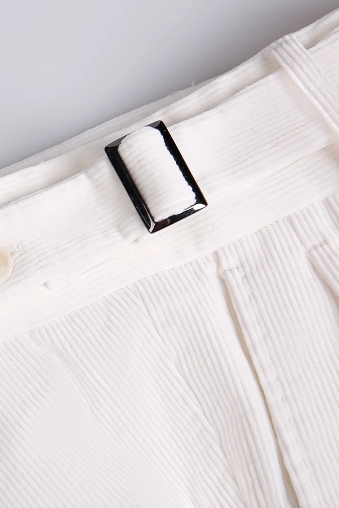 White Corduroy Blend Pleated Trousers