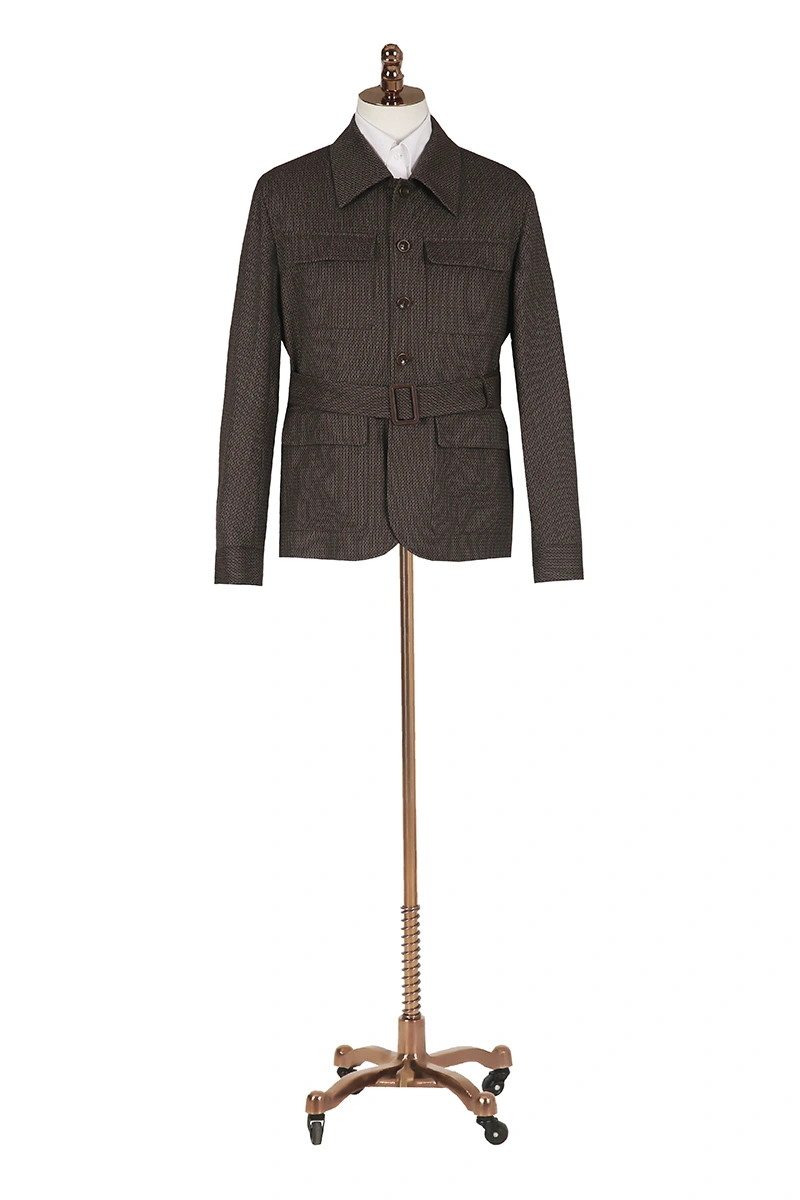 Brown Wool Jacquard Safari Jacket