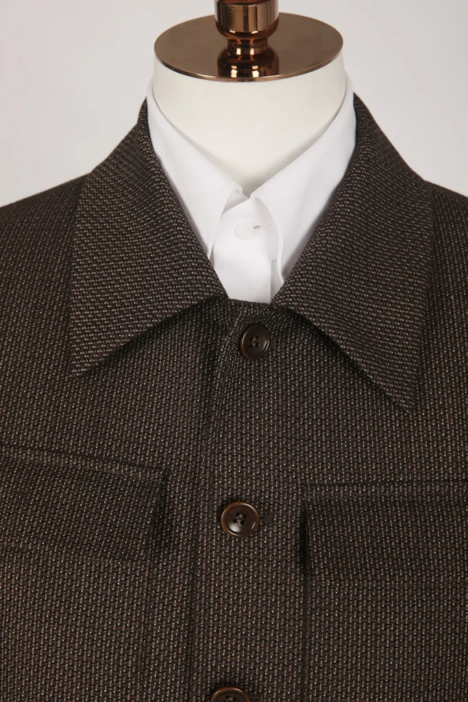 Brown Wool Jacquard Safari Jacket