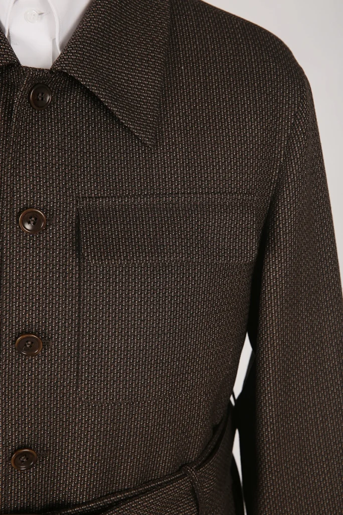 Brown Wool Jacquard Safari Jacket