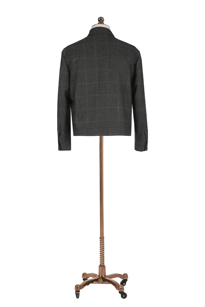 Grey Plaid Wool Zip Jacket