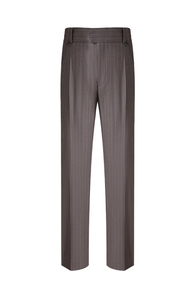 Brown Striped Wool-Blend Trousers