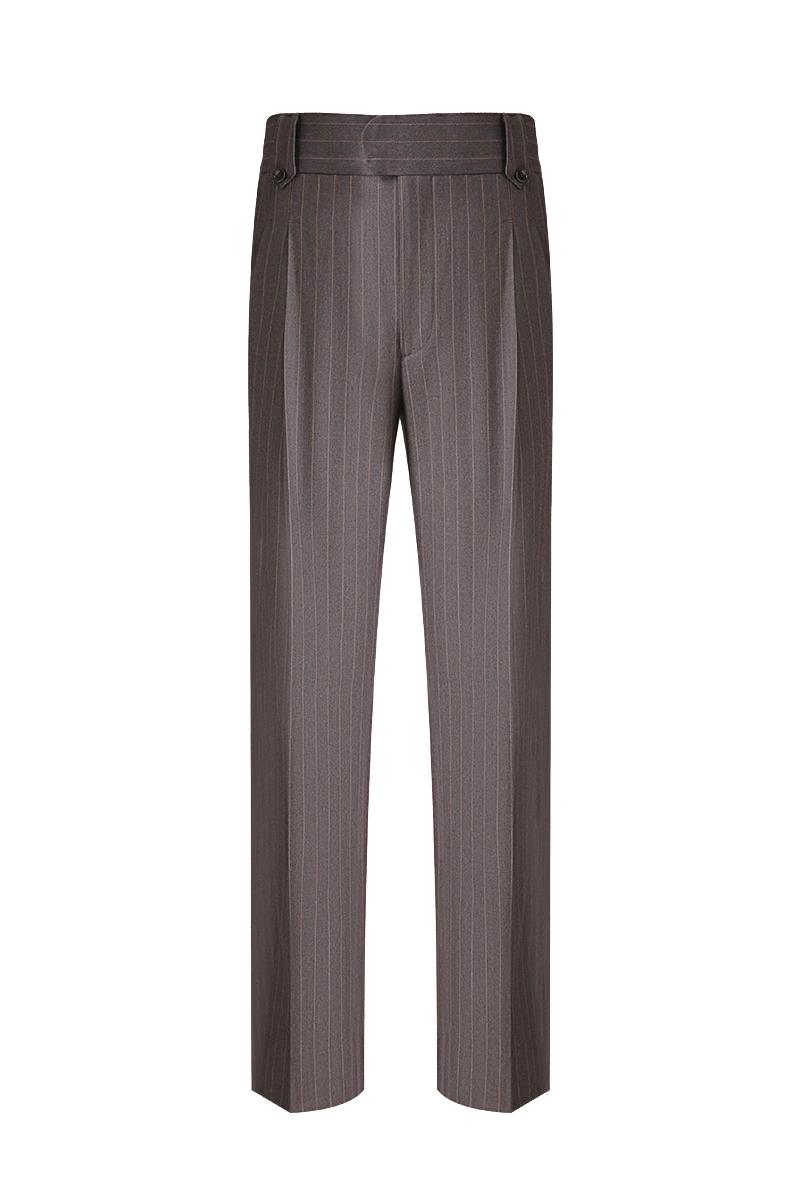 Brown Striped Wool-Blend Trousers