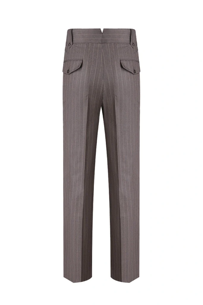 Brown Striped Wool-Blend Trousers