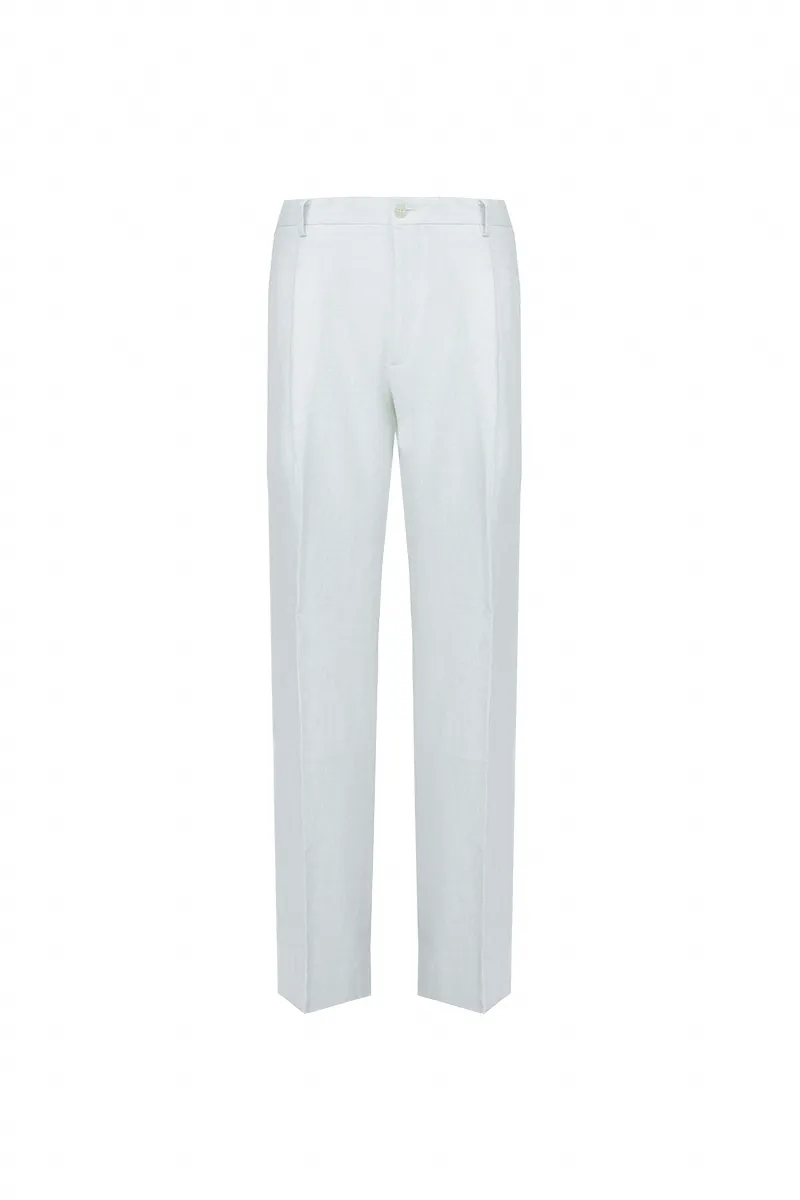 White Single-Pleat Trousers