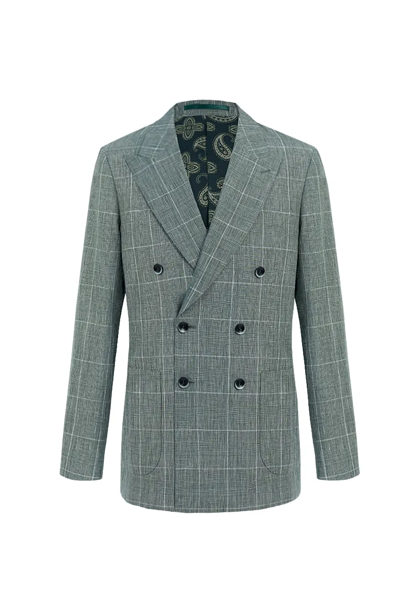 Green Check Double-Breasted Blazer