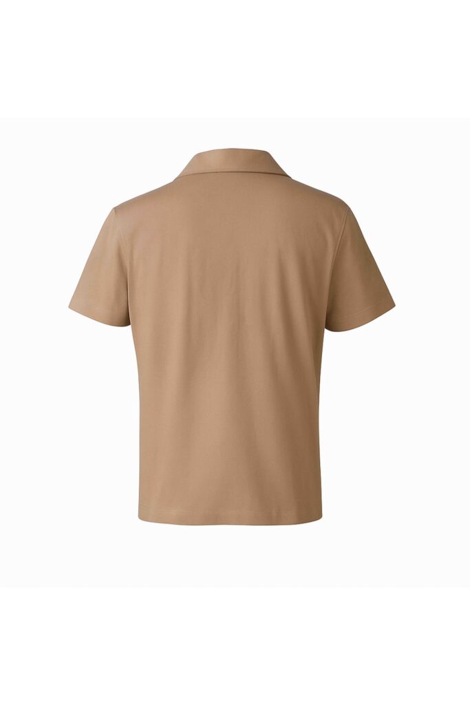 Beige Cotton V-Neck Polo