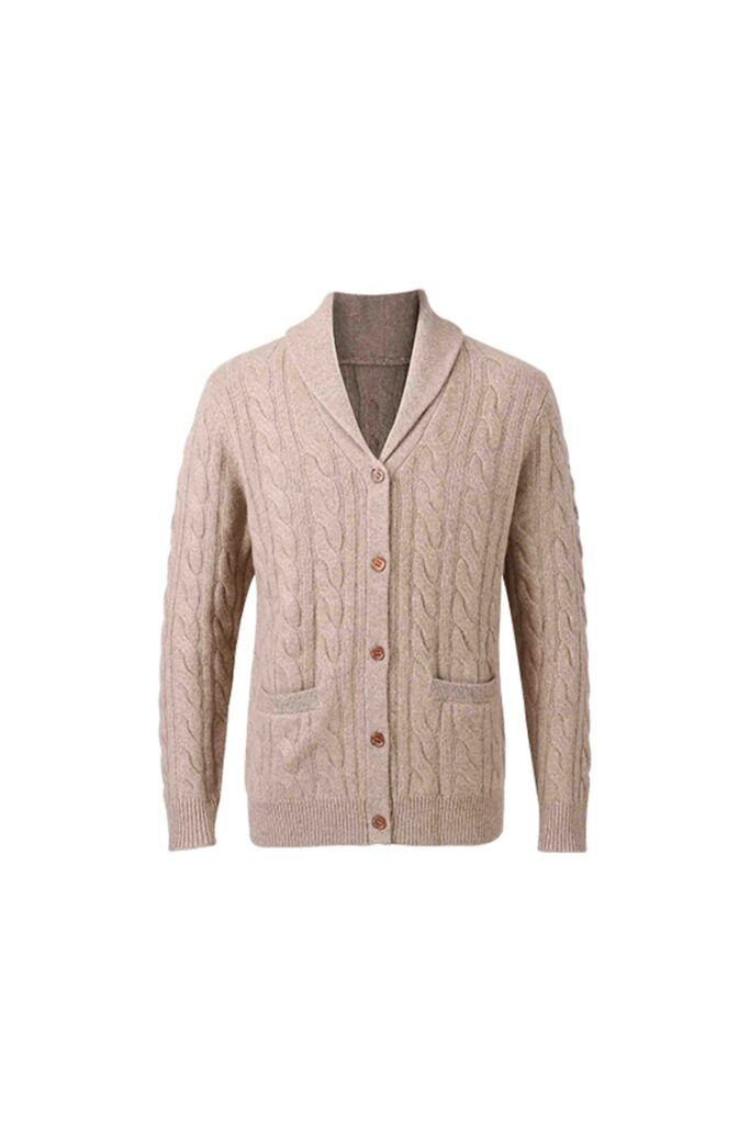 Beige Cashmere Cable-Knit Cardigan