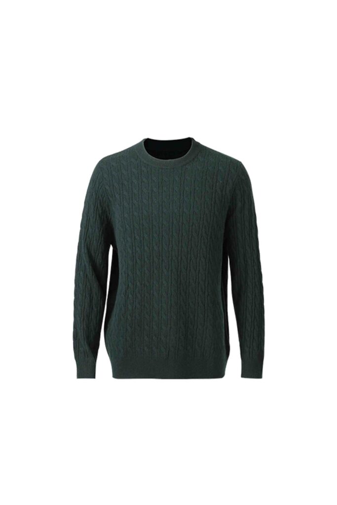 Forest Green Cashmere Cable-Knit Sweater